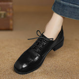 ROUND TOE CHUNKY HEEL LACE UP LOAFERS