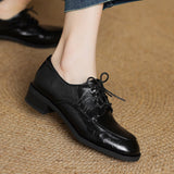 ROUND TOE CHUNKY HEEL LACE UP LOAFERS