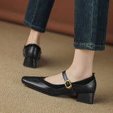 SQUARE TOE BLOCK HEEL SHOES FOR WOMEN