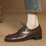 ROUND TOE CHUNKY HEEL LACE UP LOAFERS