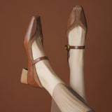 SQUARE TOE BLOCK HEEL SHOES FOR WOMEN