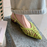 CLOSED-TOE CHUNKY HEEL HOLLOW SLINGBACK SANDALS