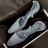 CLOSED-TOE KITTEN HEEL SANDALS