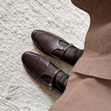 VINTAGE SQUARE TOE T-STRAP LOAFERS HEEL