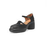 COMFORTABLE CLOSED TOE T-STRAP PLATFORM HEELS