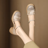 COMFORTABLE CLOSED TOE T-STRAP PLATFORM HEELS