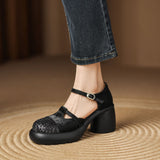 COMFORTABLE CLOSED TOE T-STRAP PLATFORM HEELS