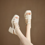 COMFORTABLE PLATFORM HEELS SLIDE SANDALS WHITE