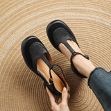 COMFORTABLE T-STRAP PLATFORM HEELS CLOSED TOE