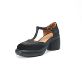 COMFORTABLE T-STRAP PLATFORM HEELS CLOSED TOE