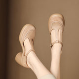 COMFORTABLE T-STRAP PLATFORM HEELS CLOSED TOE