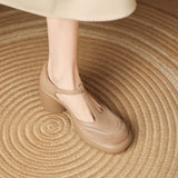 COMFORTABLE T-STRAP PLATFORM HEELS CLOSED TOE