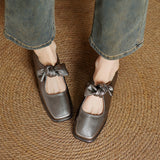 SQUARE TOE BOW TIE MARY JANE FLATS