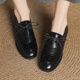 ROUND TOE CHUNKY HEEL LACE UP LOAFERS