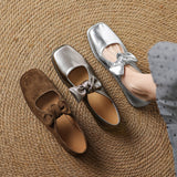 SQUARE TOE BOW TIE MARY JANE FLATS