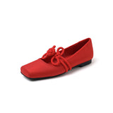 SQUARE TOE MARY JANE SHOES RED FLATS