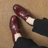 ROUND TOE CHUNKY HEEL LACE UP LOAFERS