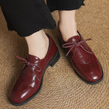 ROUND TOE CHUNKY HEEL LACE UP LOAFERS