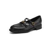 ROUND TOE CHUNKY HEEL MARY JANE LOAFERS