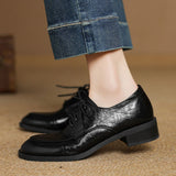 ROUND TOE CHUNKY HEEL LACE UP LOAFERS