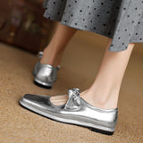 SQUARE TOE BOW TIE MARY JANE FLATS