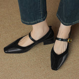 SQUARE TOE BLOCK HEEL SHOES FOR WOMEN