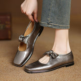 SQUARE TOE BOW TIE MARY JANE FLATS