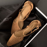 CLOSED-TOE KITTEN HEEL SANDALS