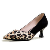 Ladies Pointed Toe Kitten Heel Shoes Leopard Print