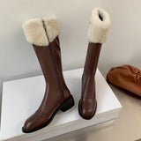 LEATHER-LONG-MID-HEEL-BOOTS-BROWN