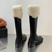 LEATHER-LONG-MID-HEEL-BOOTS-BLACK