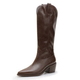 Womens Vintage Pointed Toe Pull On Tall Western Leather Boots with Heel