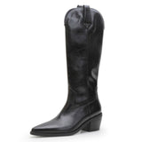 Womens Vintage Pointed Toe Pull On Tall Western Leather Boots with Heel
