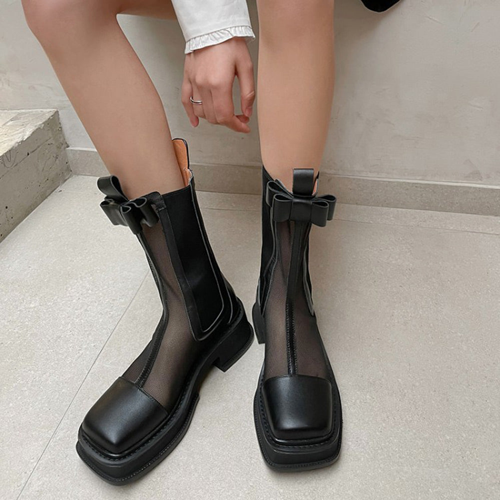 Charleigh Black Square Toe Mid-Calf Boots