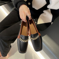 SQUARE TOE LOW HEEL PEARL LOAFERS SHOES SLIP ON