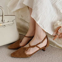 CLASSY CLOSED-TOE KITTEN HEEL SANDALS