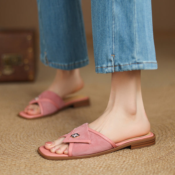 SQUARE TOE LADIES FLAT SLIDE SANDALS
