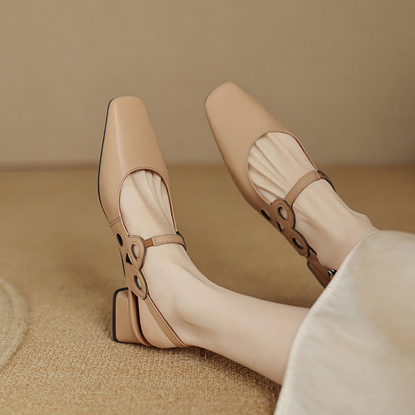 CLOSED-TOE CHUNKY HEEL HOLLOW SLINGBACK SANDALS