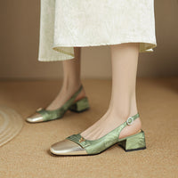 CLOSED-TOE CHUNKY HEEL HOLLOW SLINGBACK SANDALS