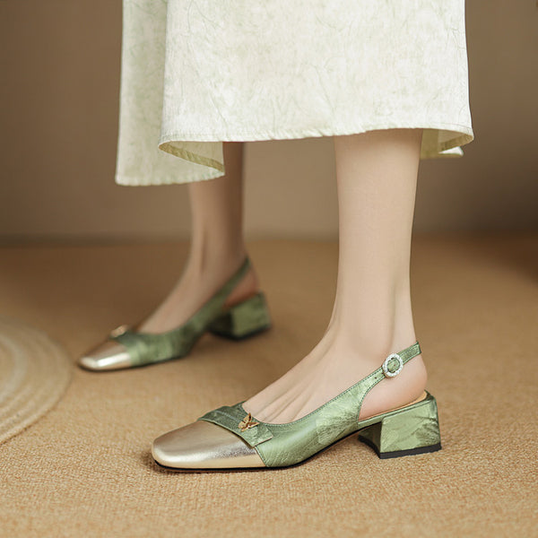 CLOSED-TOE CHUNKY HEEL HOLLOW SLINGBACK SANDALS
