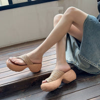 BOHEMIA CURVED PLATFORM SLIPPER SANDALS RAFFIA