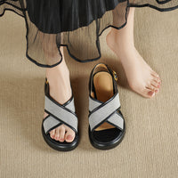 COMFORTABLE FLAT PLATFORM SANDALS BROWN BLACK