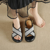 COMFORTABLE FLAT PLATFORM SANDALS BROWN BLACK