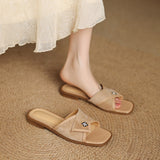 SQUARE TOE LADIES FLAT SLIDE SANDALS