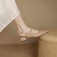 CLOSED-TOE CHUNKY HEEL HOLLOW SLINGBACK SANDALS