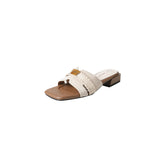 LADIES SQUARE TOE LOW HEEL SLIDE SANDALS