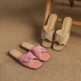 SQUARE TOE LADIES FLAT SLIDE SANDALS