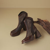 SUMMER HEEL PLATFORM MESH BOOTS FOR WOMEN