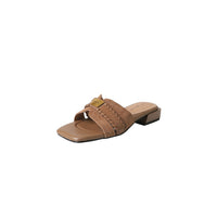 LADIES SQUARE TOE LOW HEEL SLIDE SANDALS