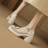 COMFORTABLE T-STRAP CLOSED TOE PLATFORM HEELS SANDALS